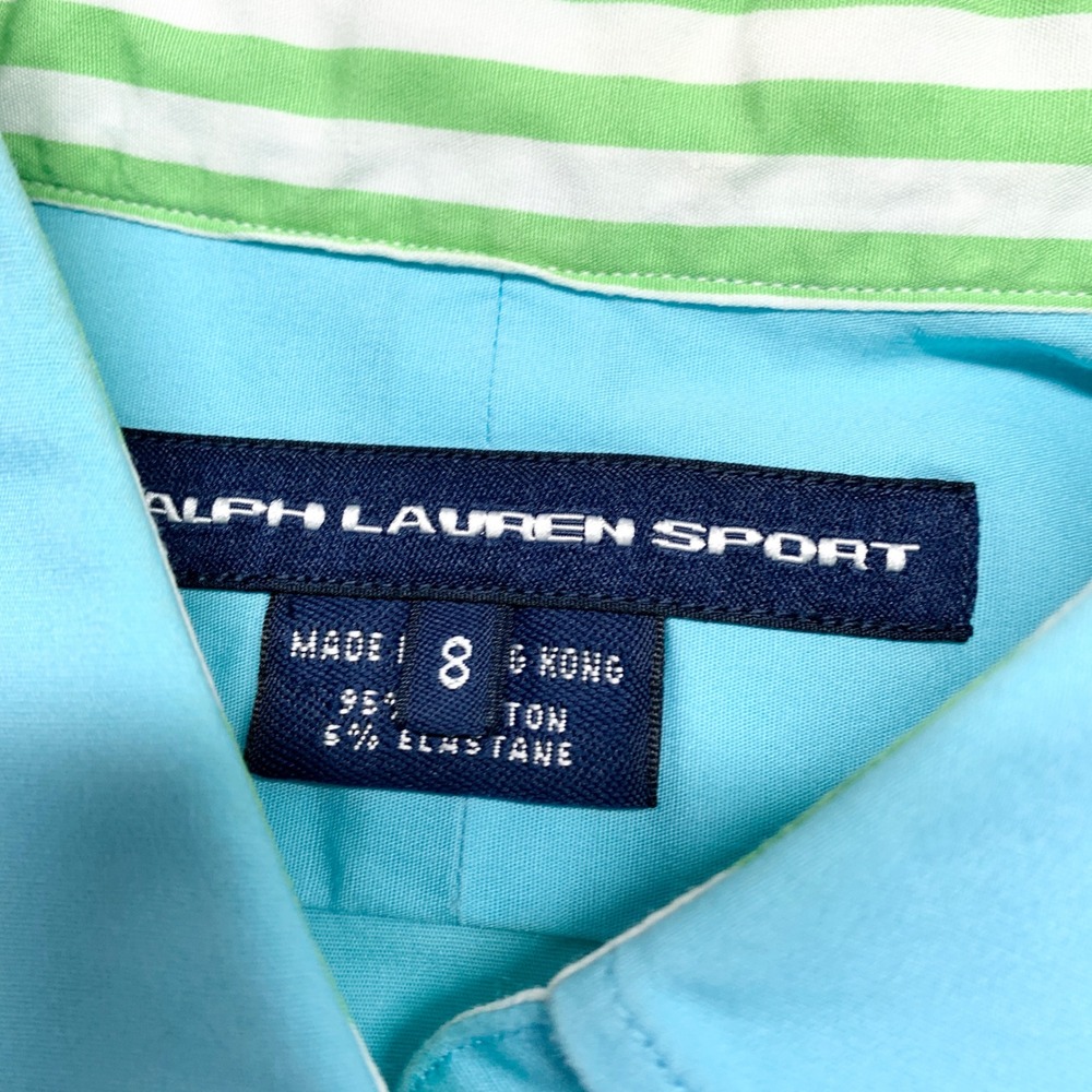 Ralph Lauren Sport Button Down Shirt Womens Size 8 Turquoise Stretch Cotton Pony - Picture 6 of 11